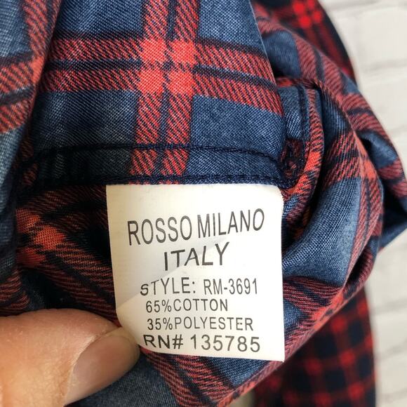 Rosso Milano Italy Plaid Long Sleeve Button Down XXL - Picture 6 of 6